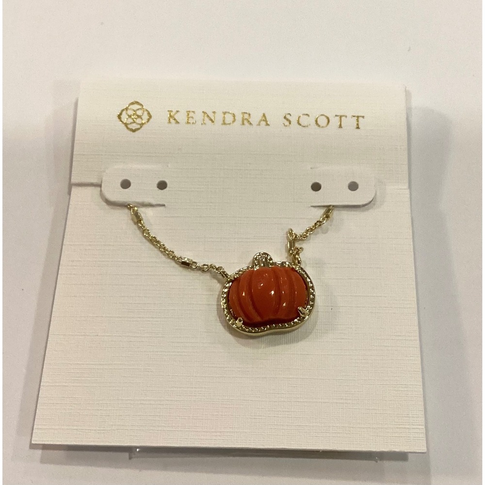 Kendra Scott Pumpkin Necklace and Earrings Set Gold Tone Orange Fall Jewelry - Picture 3 of 6
